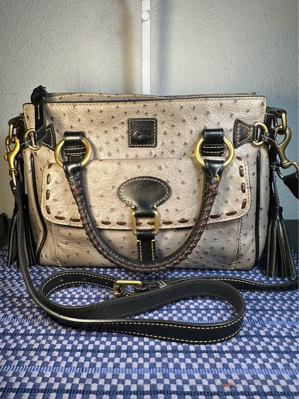 Dooney & Bourke Florentine Gray Ostrich Satchel / Purse - Rare